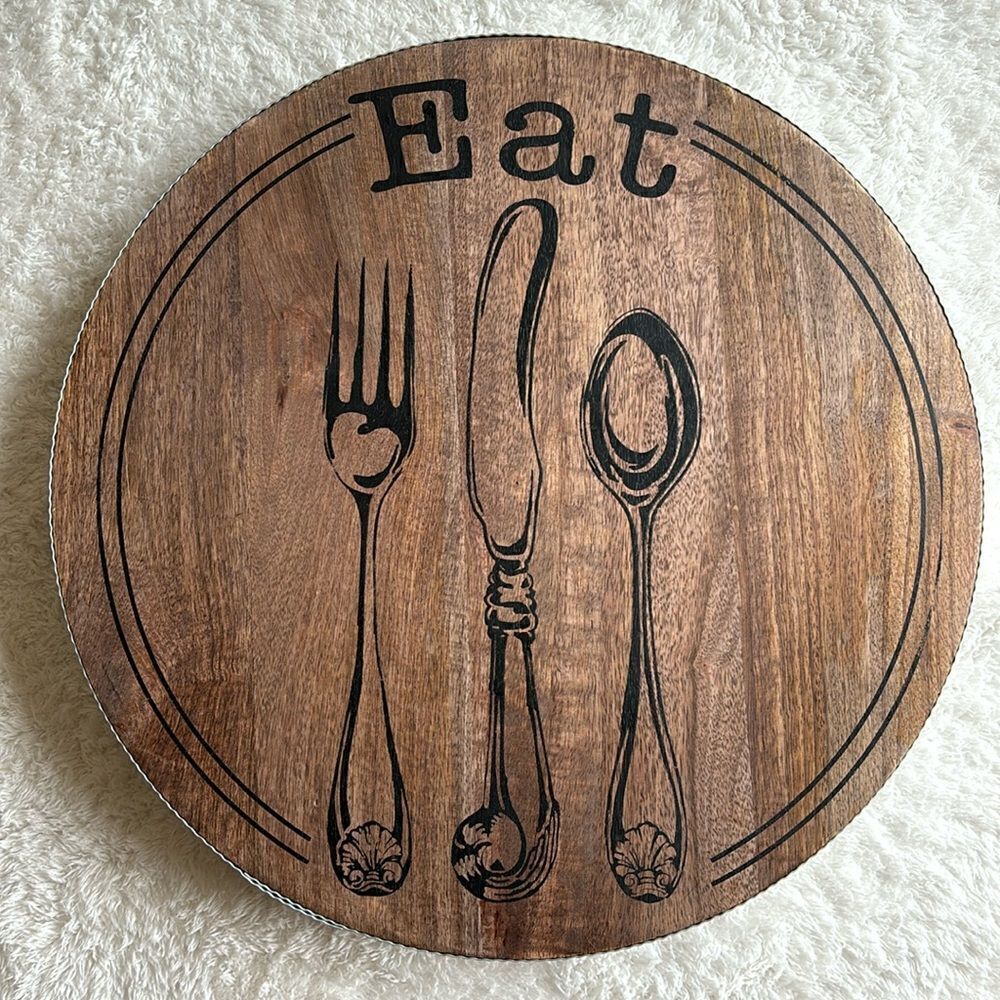 Pier 1 Eat wood & iron 16" Lazy Susan spinning‎ tray entertaining centerpiece